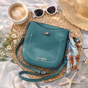 Steve Madden Teal Crossbody Bag w/ Silver Chain Strap Minimal Chic Purse